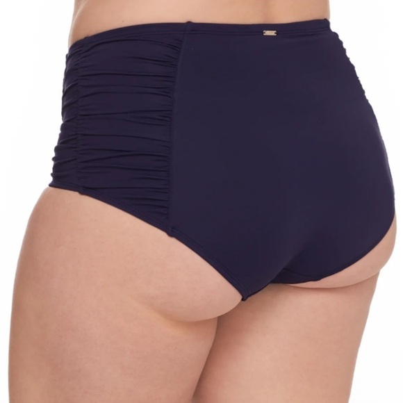 NWT 20W 2X anne cole bikini bottom navy blue rouched sides plus size swimwear - Picture 2 of 2